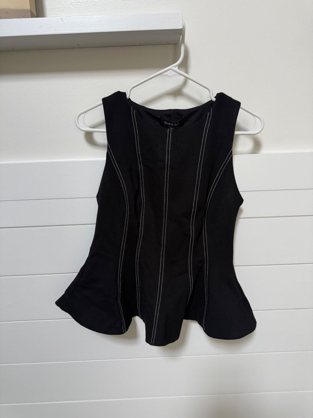 Black Peplum Tank Top with Contrast Stitching